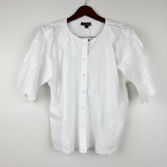 J. Crew Jolie Top Lightweight Eyelet Cotton Poplin White Size L NWT - Picture 3 of 8